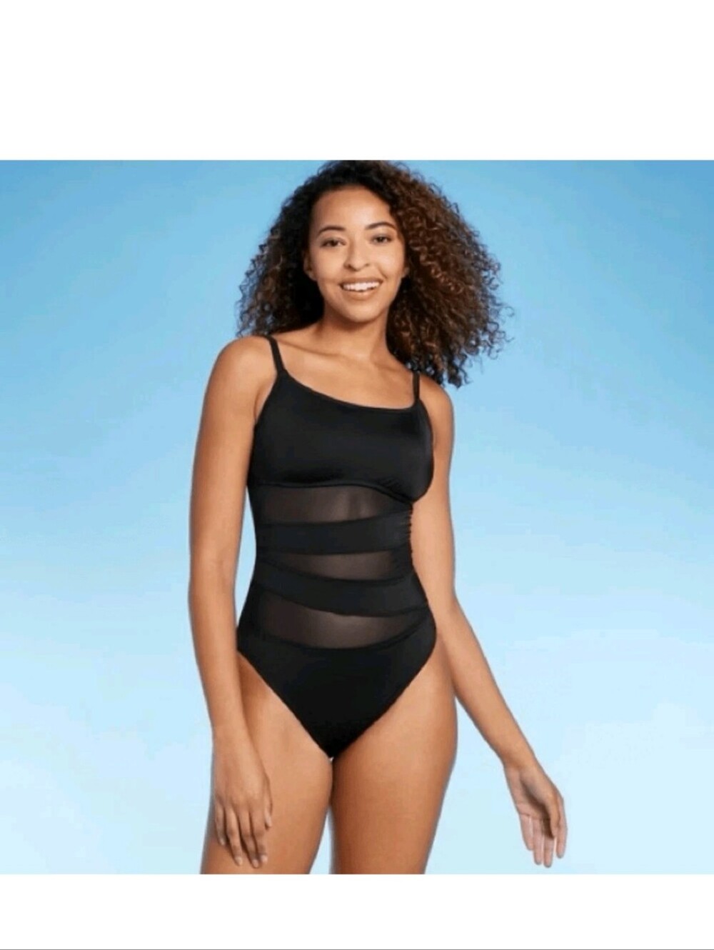 Shade & Shore Black One Piece Swimsuit with Mesh Sections Size Large 12-14